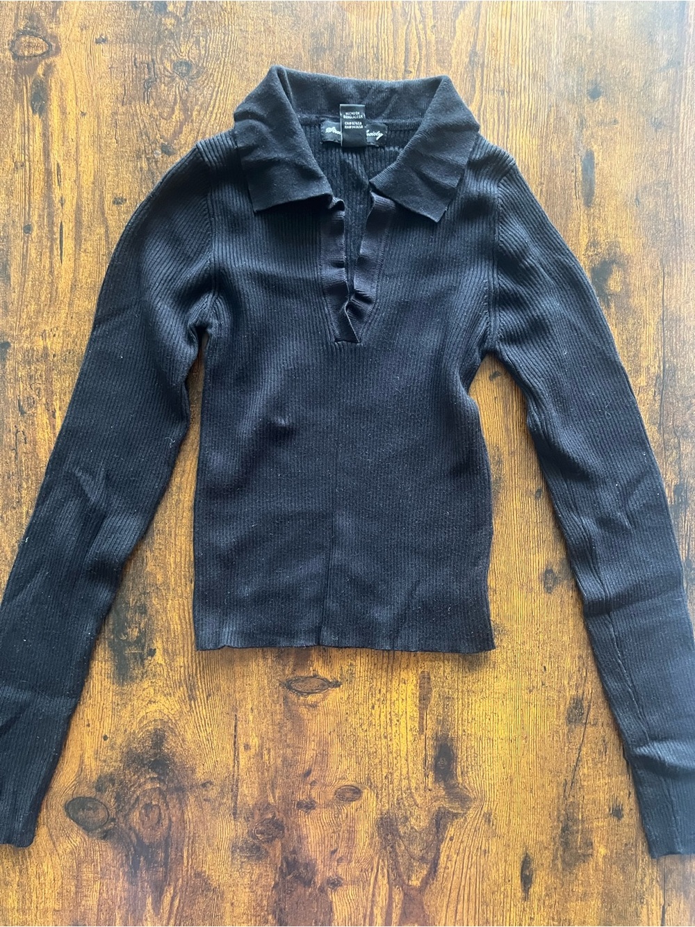 Streetwear Society Black Ribbed Long-Sleeve Polo